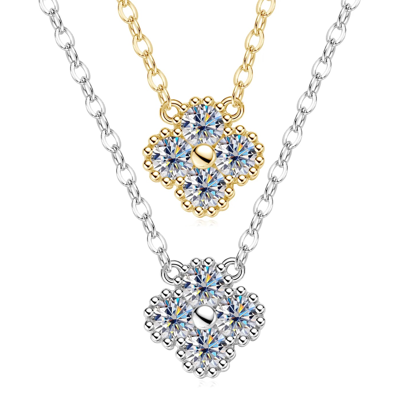 Sweetrain 3mm Certified Moissanite Pendant Necklace for Women Classic Clover Flower Neck Chain 100% Pure 925 Silver Chain Charm