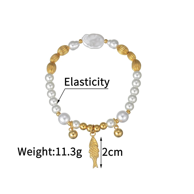 Fashion High Quality Shell Pearl Bracelet Stainless Steel Gold Color For Women Bangle Girl Jewelry Gift