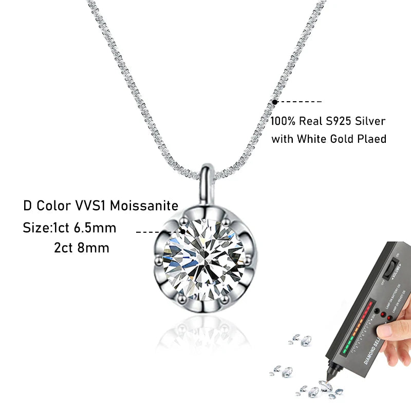Tezzc 2CT Real Moissanite Pendants Necklaces for Women Party Wedding 925 Sterling Silver Diamond Fine Jewelry Wholesale