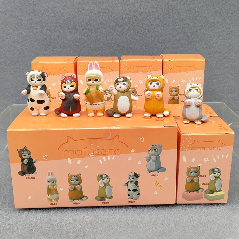 4cm Mofu Cat sands Action Figure Collection Set Animal Headgear Doll Kawaii Cute PVC Model Desktop Decoration Crafts Gifts Toys