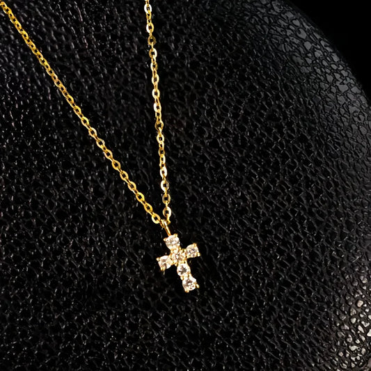925 Sterling Silver Electroplated Real Gold Inlaid Zircon Cross Pendant Necklace for Women Fashionable Temperament Jewelry Gifts