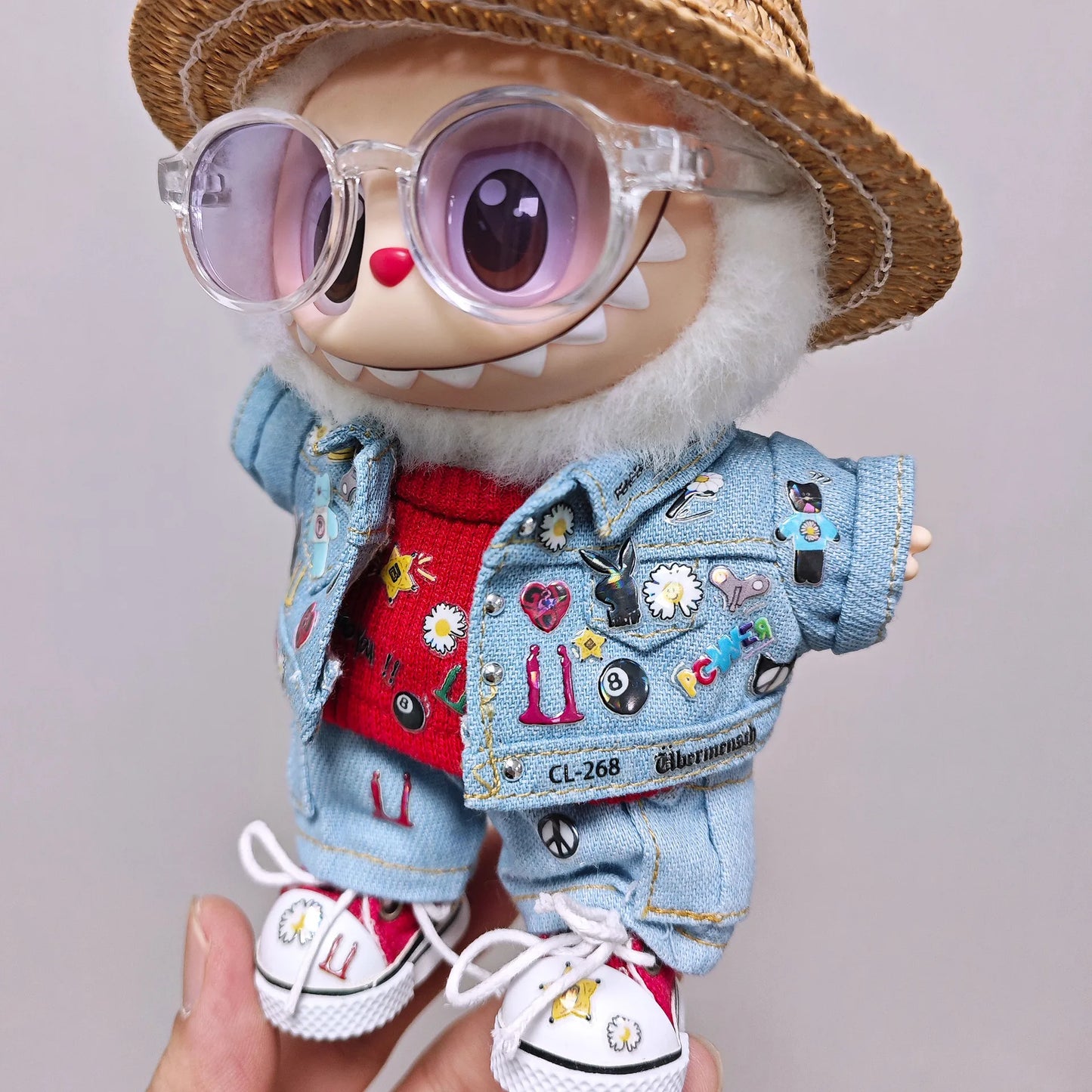 High-quality for Labubu Kids' Clothing 15cm - 17cm Western Denim Clothing and Shoes Set Labubu Universal Clothing