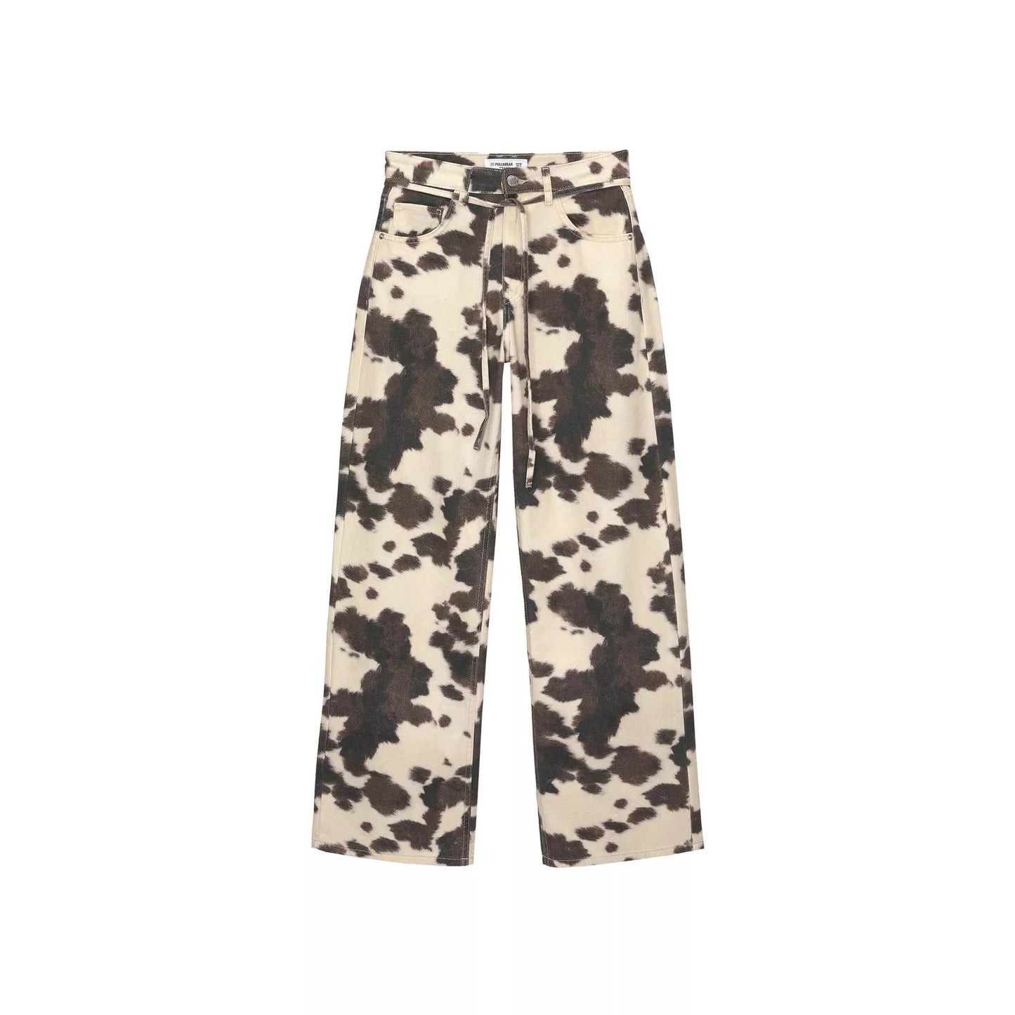 Waed American Retro Cow Pattern Loose Wide Leg Straight Casual Long Jeans Women Vintage Trendy High Waist Denim Pants