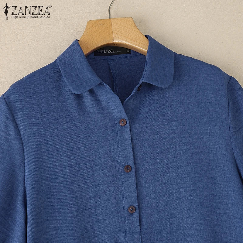 ZANZEA Women Fashion Shirt Dress 2025 Summer Sundress Lapel Neck Short Sleeve OL Work Dresses Casual Buttons Midi Vestidos Robe