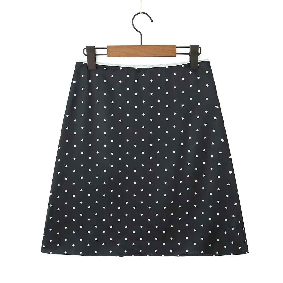 YENKYE 2025 Women Vintage Black White Polka Dot A-line Knee Length Skirt Sexy Low Waist Holiday Summer Skirts