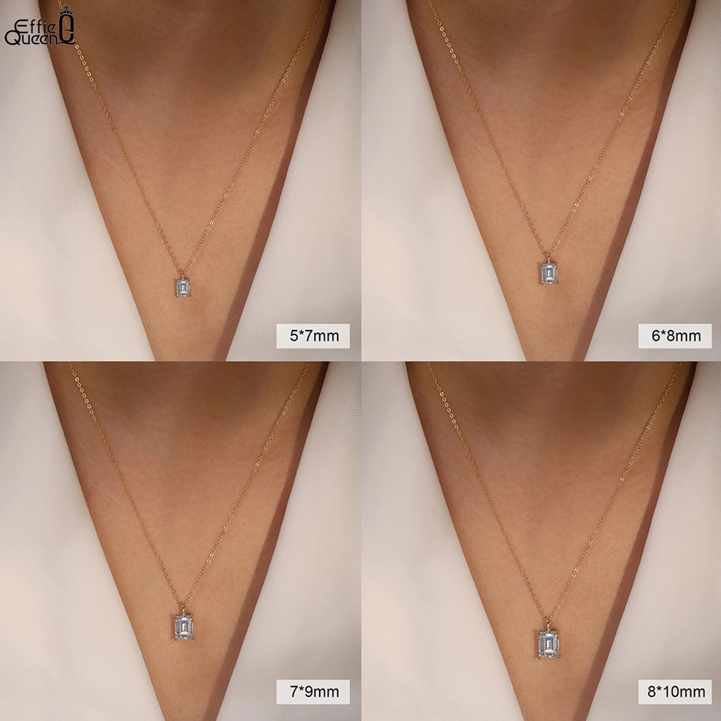 EFFIE QUEEN 925 Sterling Silver Necklace Featuring a Stunning Princess-Cut Moissanite Pendant, Ideal Jewelry for Women MON09
