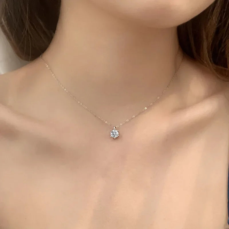 EWYA 1 2 Carat Real Moissanite Pendant Necklace For Women 6 Prong 100% 925 Sterling Silver Wedding Party Bridal Fine Jewelry