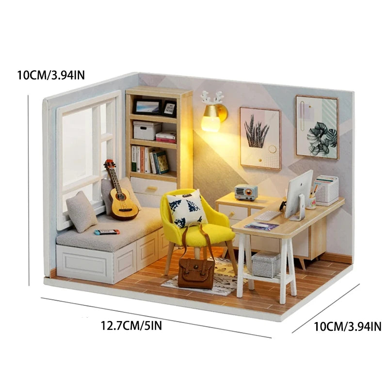 Kitten Mini Doll House Model Building Assembled House Home Kit Creative Room Bedroom Decoration with Furniture Birthday Gifts