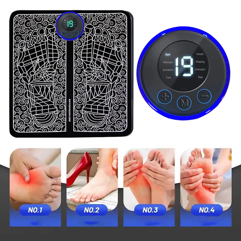 2025 Upgraded Ems Foot Massager Pad USB Rechargeable Muscle Relax Pain Relief Improves Blood Circulation Home Travel