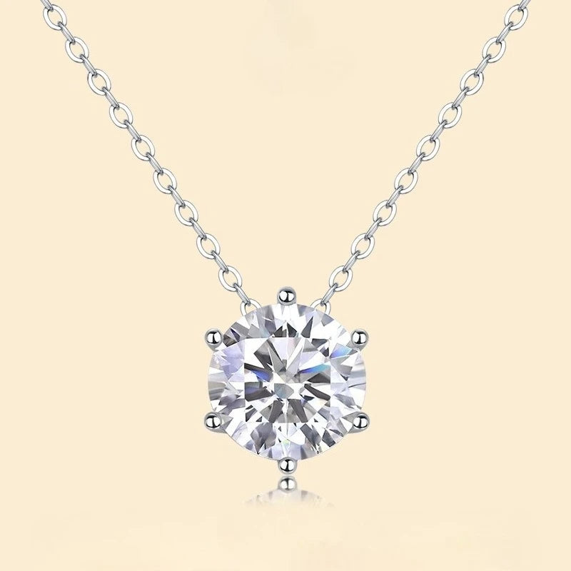 White Gold Plated 1CT Moissanite Women's Necklace Classic Four-Prong Pendant Wedding Jewelry 925 Sterling Silver