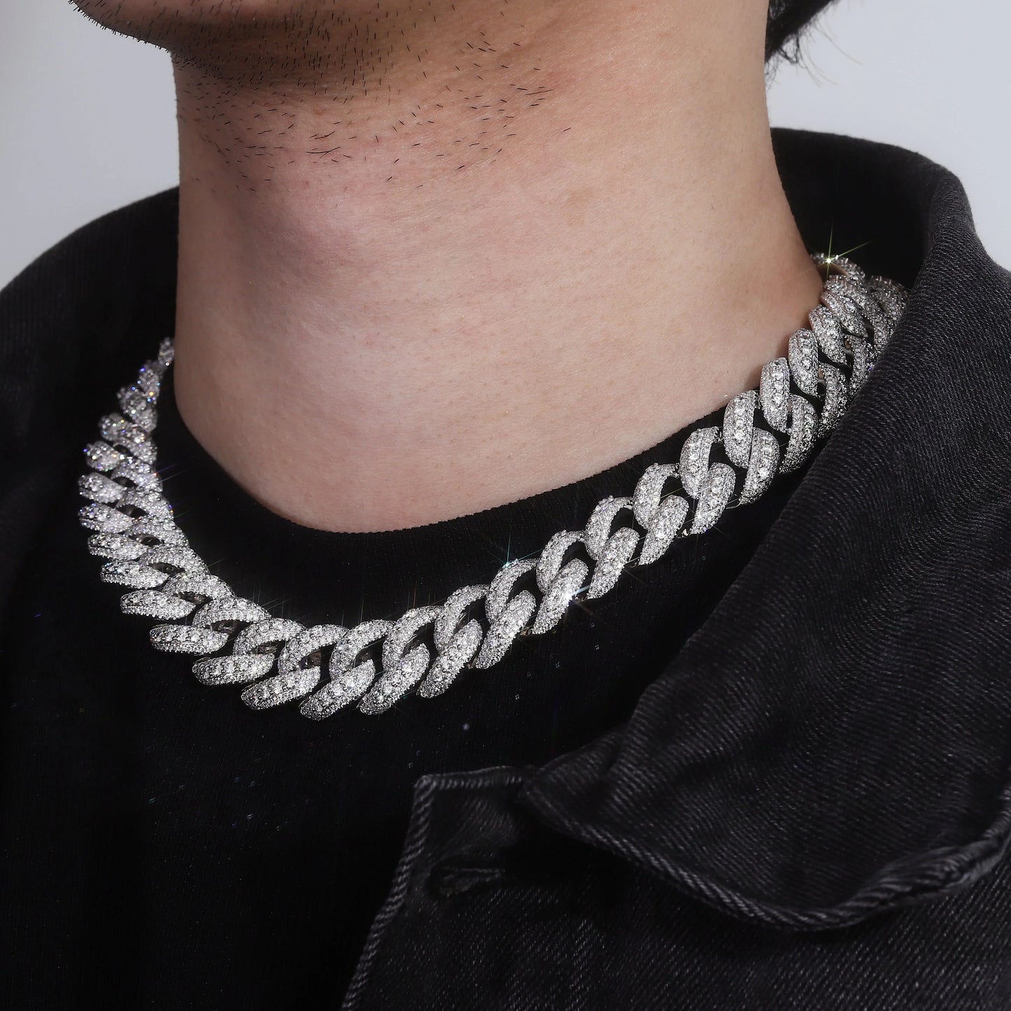Provence Moissanite Cuban Chain Necklace for Men S925 Silver Thick 18mm Miami Cuban Link Choker for Women Hip Hop Custom Jewelry