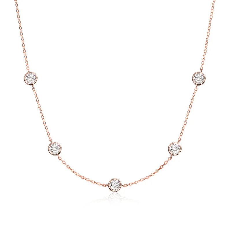 Smyoue Bubble Each 5mm All Moissnaite Necklaces for Women Luxury Female Neck Chain 100% Sterling Silver S925 Fine Jewelry GRA