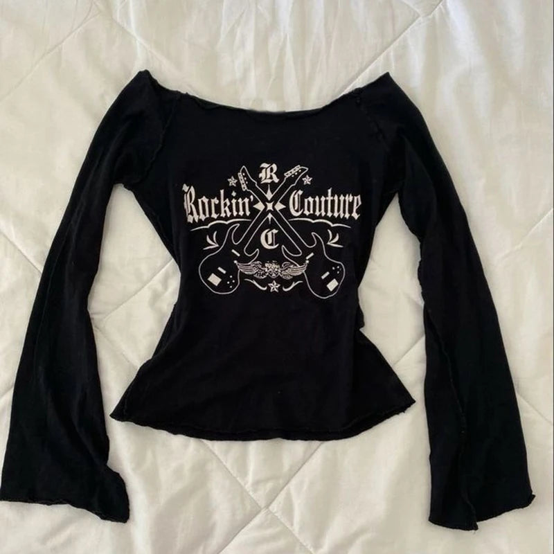 レディース ヒップホップ 90年代 ヴィンテージ パンク Tシャツ 秋 ストリートウェア セクシー ショートスリーブ ゴシック スリム クロップトップ ホットガール カジュアル フェム Tシャツ y2k
