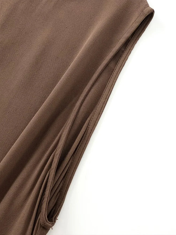2024 Autumn and Winter New Arrivals Women's Simple Loose Round Neck Sleeveless Vest Long Skirt Midi Dress