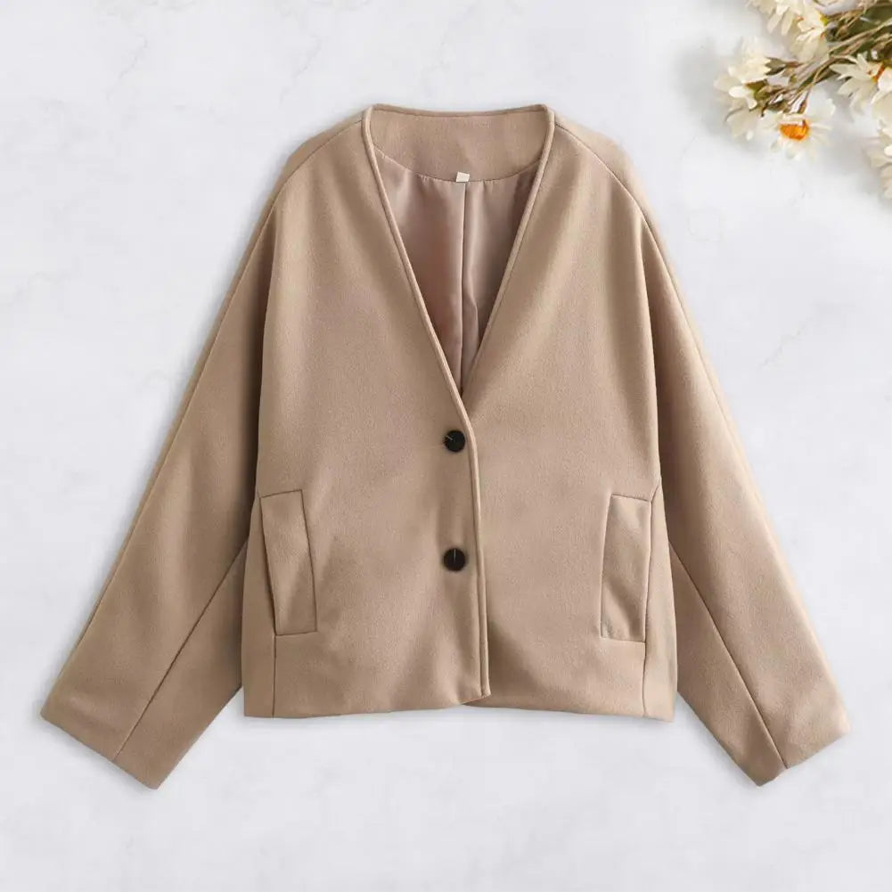 Women Vintage Blends Fit Coat Fashion Loose Double Breasted Long Sleeve Pockets Female Jackets Chic Lady Commuter Coats