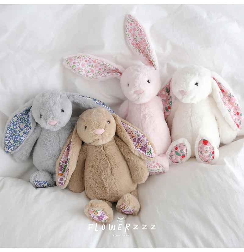 30cm Bonnie Rabbit Floral Ears Plush Toys Cartoon Stuffed Bunny Dolls Children's Room Decor Toy Soft Birthday Gifts For Girl
