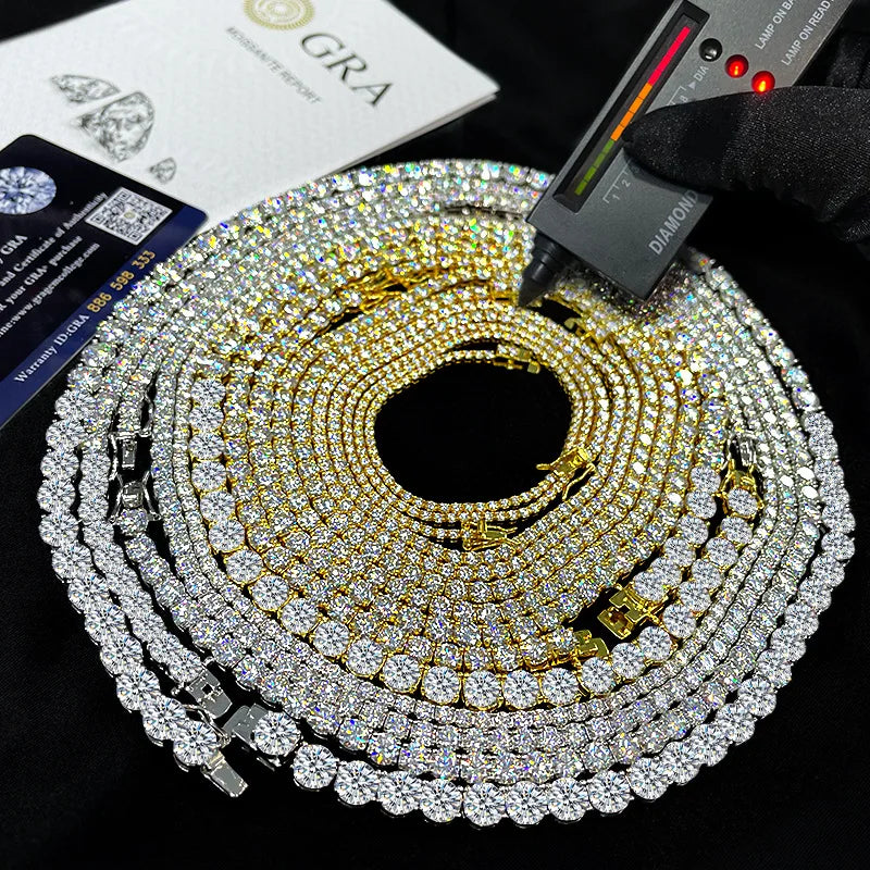 TBCYD 2-6.5mm D Color VVS1 Moissanite Tennis Necklace For Women 925 Silver Full Diamond 4-Prong Neck Chain Hip-Hop Party Jewelry