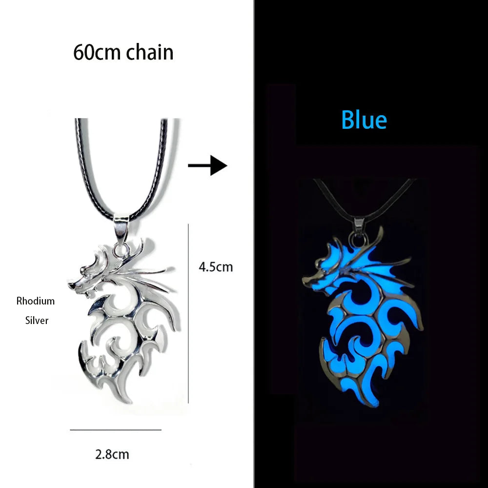 Hiphop Rock Stainless Steel Chain Luminous Alloy Dragon Pendant Glowing Necklace Night Dance Disc Glow In The Dark Necklace