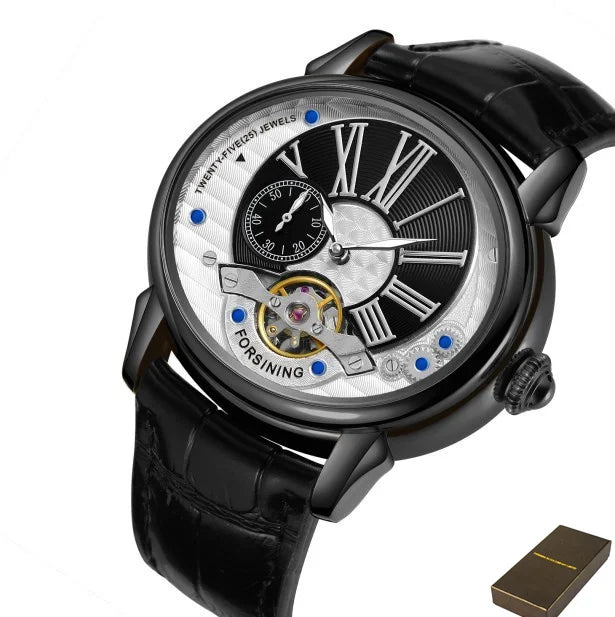 Forsining 367A Tourbillion Fashion Wave Black Golden Clock Roman Scale Mens Automatic Mechanical Watches Top Brand Luxury