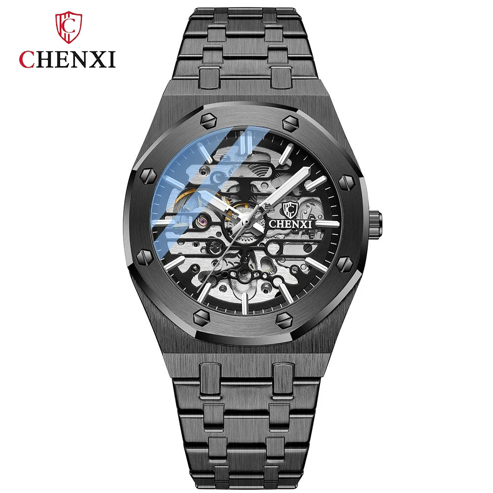 CHENXI Automatic Mens Watches Waterproof Business Stainless Steel Sport Mens Watches Top Brand Mechanical Tourbillon Wrist Watch