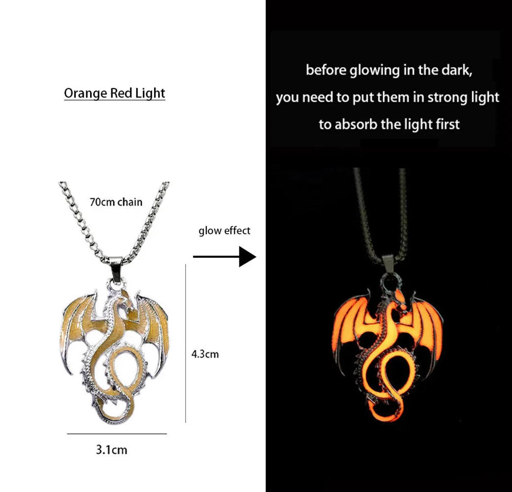 Hiphop Rock Stainless Steel Chain Luminous Alloy Dragon Pendant Glowing Necklace Night Dance Disc Glow In The Dark Necklace