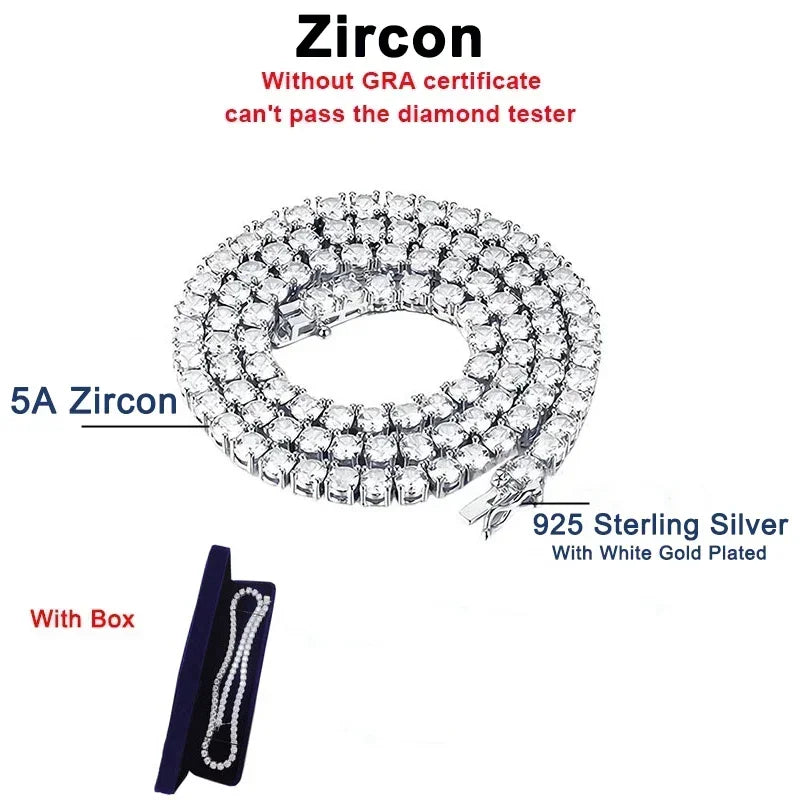 2.5-6.5mm Real Moissanite Tennis Necklace For Women Men D Color Lab Diamond S925 Silver Neck Chain Jewelry With GRA Certificate