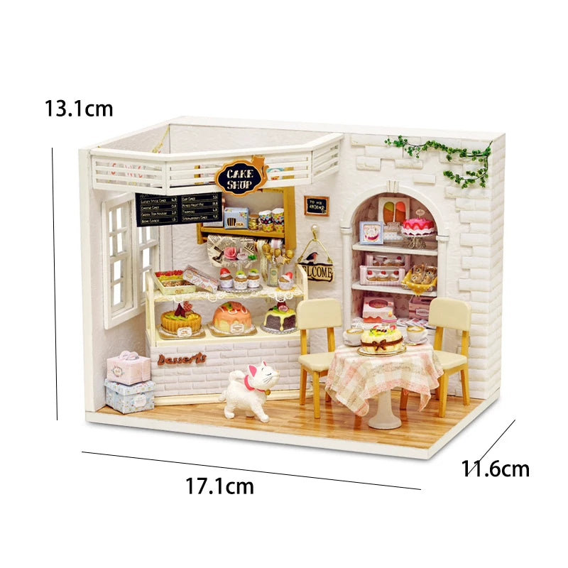 Kitten Mini Doll House Model Building Assembled House Home Kit Creative Room Bedroom Decoration with Furniture Birthday Gifts