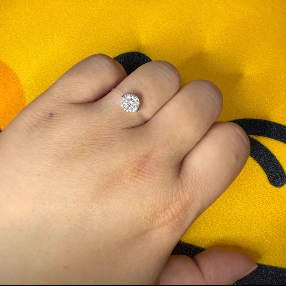 IGOTOS Transparent Fishing Line Moissanite Ring Certified S925 Sterling Silver Round Diamond Ring Wedding Band Jewelry for Women