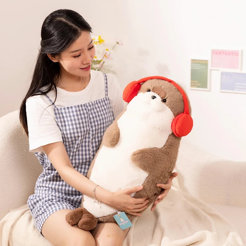 High Quality Genuine Kawaii Cartoon Sea Creature Otter Plush Doll Pillow Headset Blue Seal Otter Stuffed Animal Birthday Gift