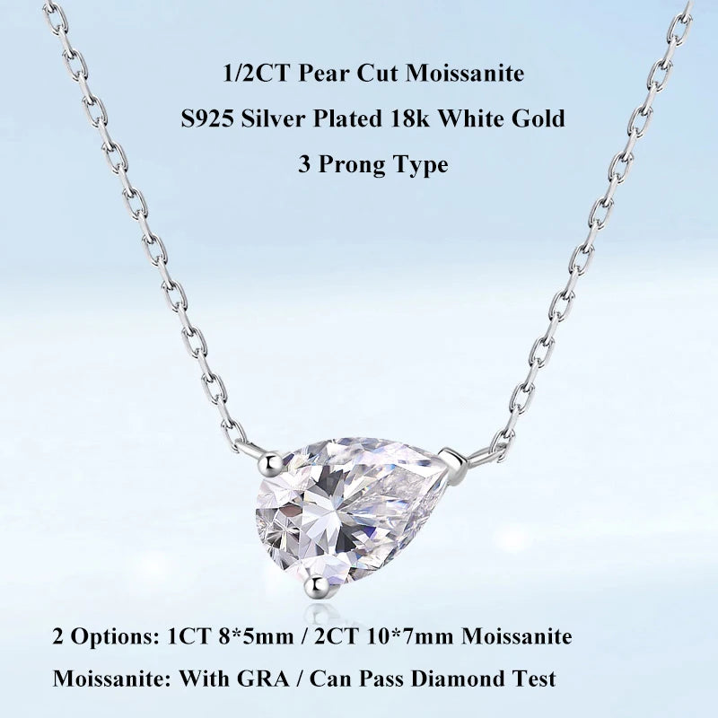 EWYA Pear Cut 1/2CT Solitaire Moissanite Pendant Necklace Woman Man 925 Silver Waterdrop Lab Diamond Gra Certified Neck Chain