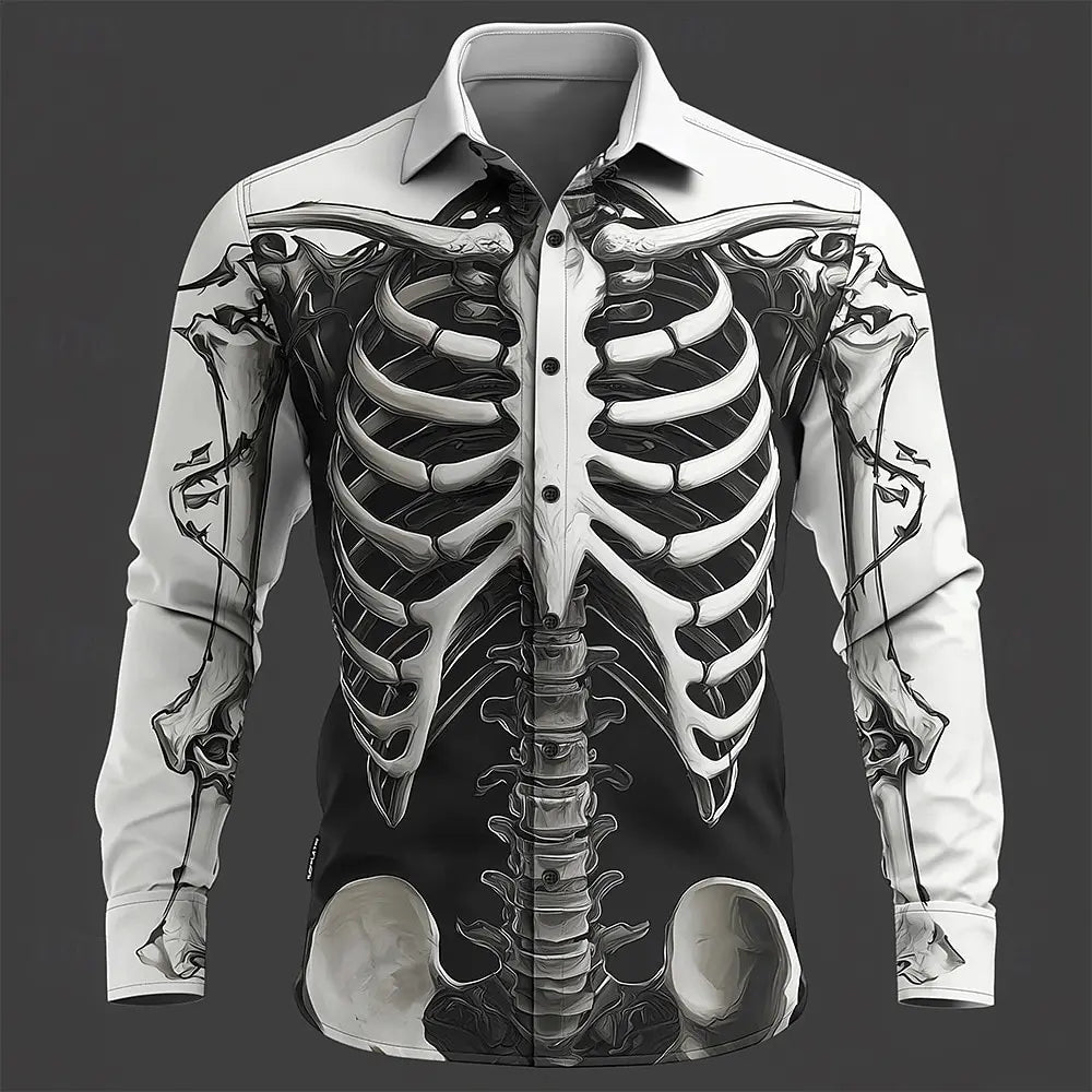 Vintage Distressed Skull Shirt Men Women Retro Long Sleeve Shirt Grunge Style 90s Punk Rock Gothic Top Loose Fit Casual Shirt
