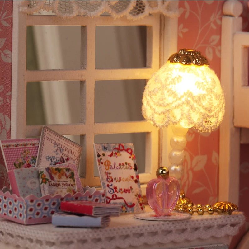 Kitten Mini Doll House Model Building Assembled House Home Kit Creative Room Bedroom Decoration with Furniture Birthday Gifts