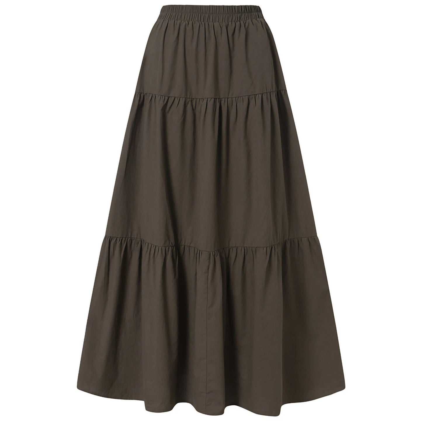Women´s Casual Long Skirts Solid Color Pleated Big Hem Elastic Waist Loose Fit Skirts Simple Style Bottoms