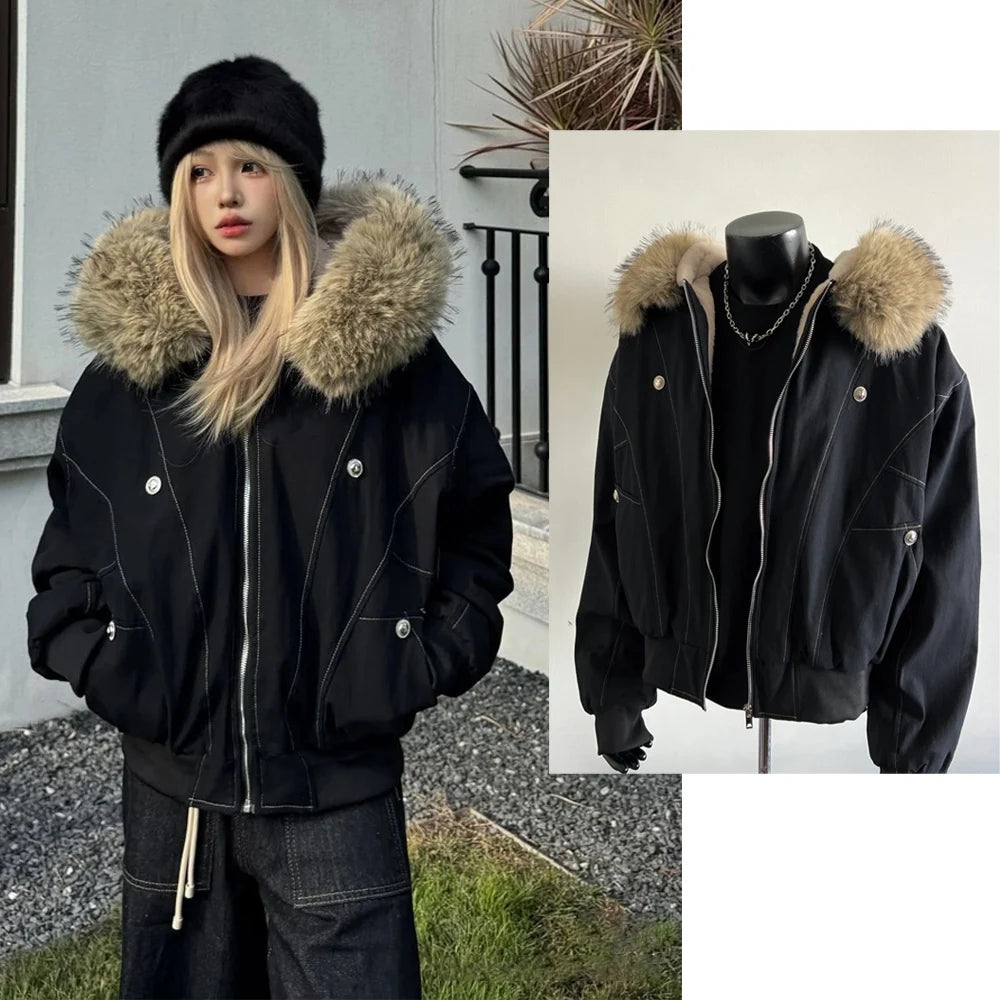 サブカルチャー 原宿 ヴィンテージ サファリ コート フード付き レディース ジッパー スウェットシャツ カジュアル ストリートウェア グランジ ジャケット Y2K スタンドネック