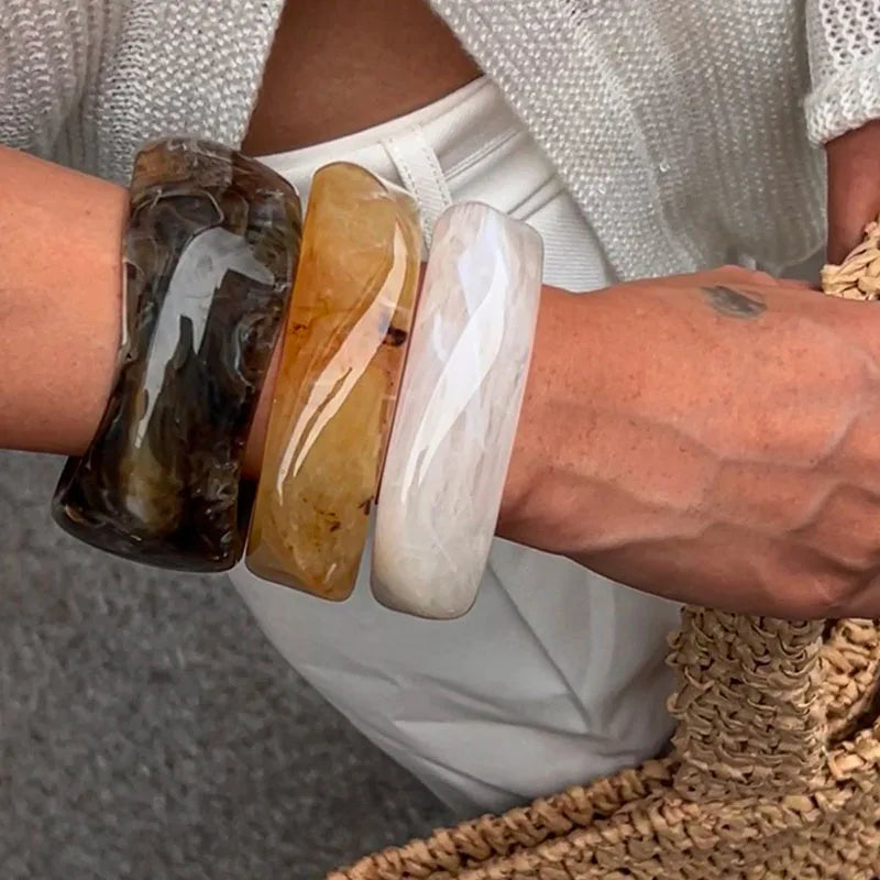 Vintage Chunky Coffee Thick Resin Acrylic Bangles Fashion Geometric Irregular Bangle Bracelets For Women Jewelry Gifts