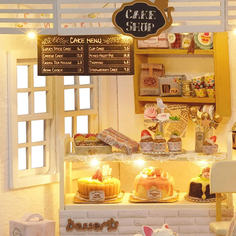 Kitten Mini Doll House Model Building Assembled House Home Kit Creative Room Bedroom Decoration with Furniture Birthday Gifts