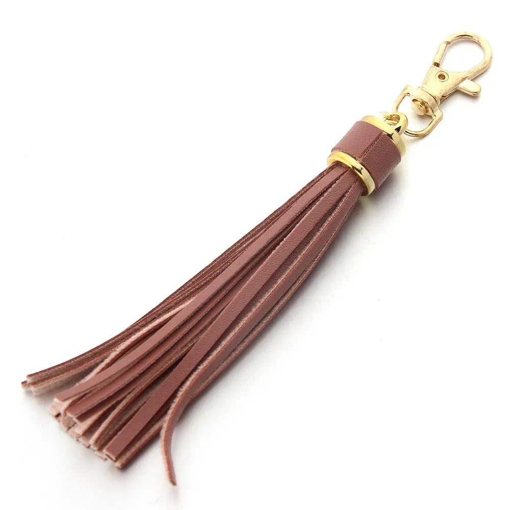 Hot selling copper alloy lobster buckle leather tassel pendant keychain bag accessories for women
