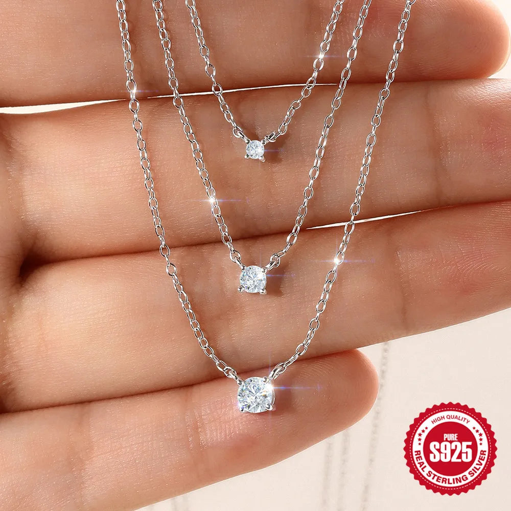 BOAKO 925 Sterling Silver Four Prong Setting Moissanite Pendant Necklace for Women Wedding Bridal Jewelry Personalities Luxury