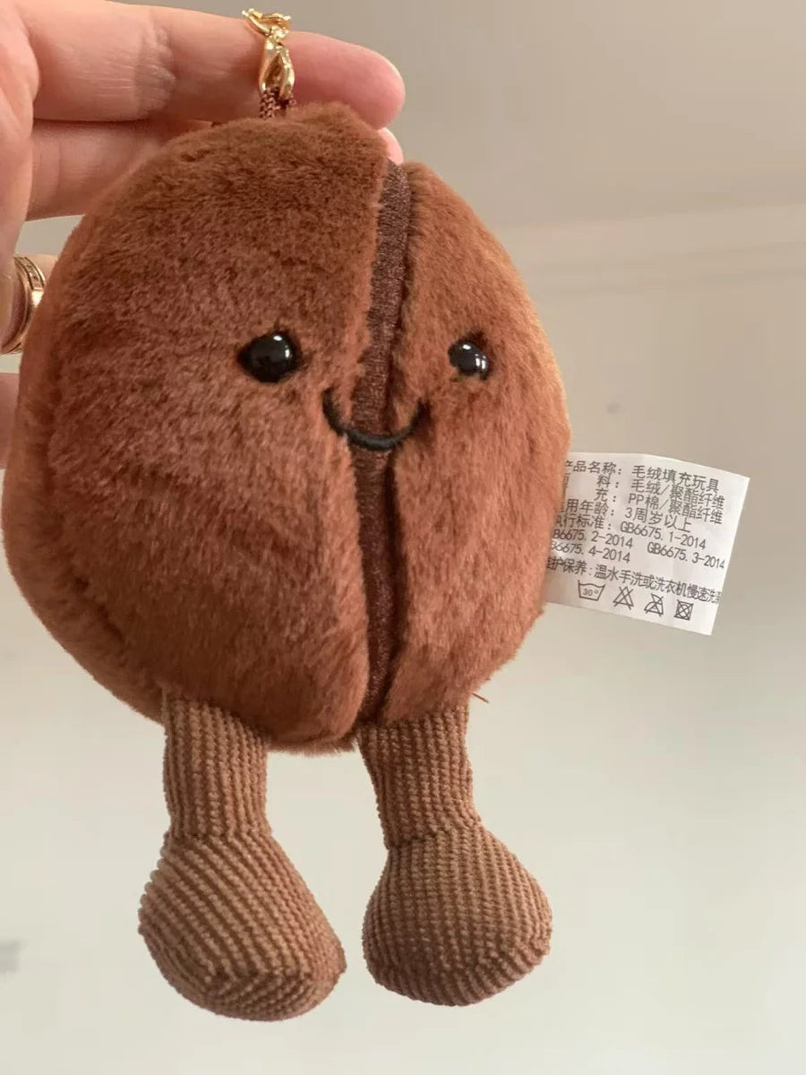 Jellycat Coffee Bean Bag Pendant Cartoon Stuffed Smiling Coffee Food Plushies Cute Key Chain Soft Doll Birthday Gifts Girl