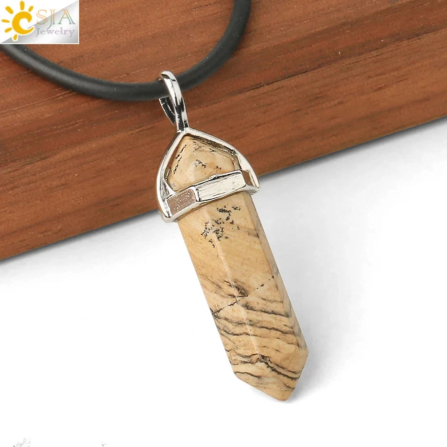 CSJA Hexagonal Bullet Crystal Necklaces Natural Gem Stone Quartz Necklace Pendant Chakra Amethysts Pink Quartz Lapis Lazuli G957