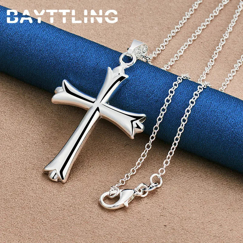 ファッション 925 スターリングシルバー 16-30インチ ファインクロス メンズネックレス レディース ウェディングギフト ジュエリー アクセサリー