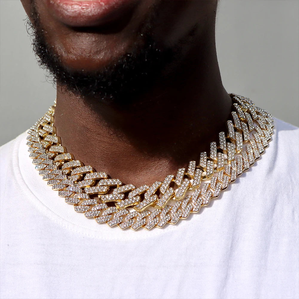 Iced Out Cuban Link Chain 14MM Prong Rhombus Diamond Cuban Chain Hip Hop Choker Necklaces Women Men Jewelry Wholesale