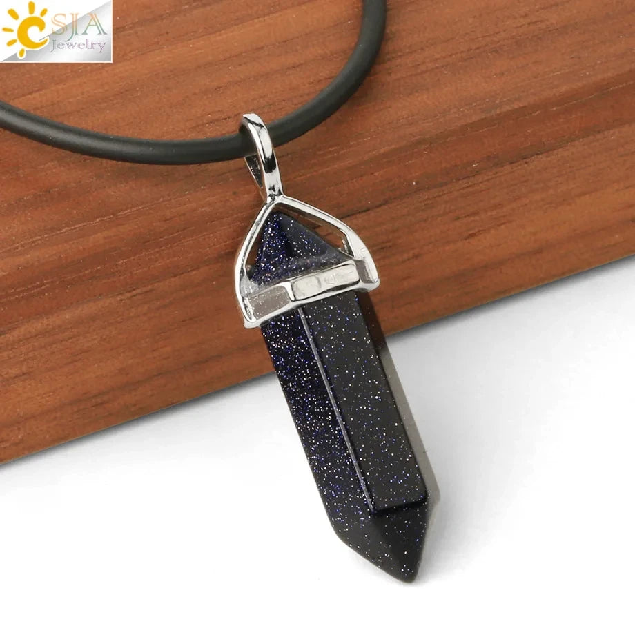 CSJA Hexagonal Bullet Crystal Necklaces Natural Gem Stone Quartz Necklace Pendant Chakra Amethysts Pink Quartz Lapis Lazuli G957