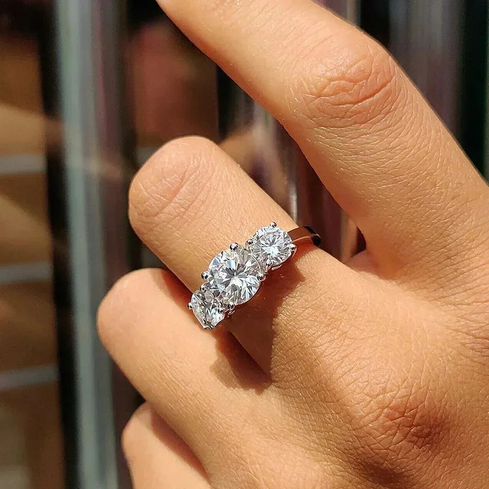 4Carat Moissanite Diamond Engagement Ring with Certificates 925 Sterling Silver Three-Stone Wedding Band for Women Fine Jewerlry