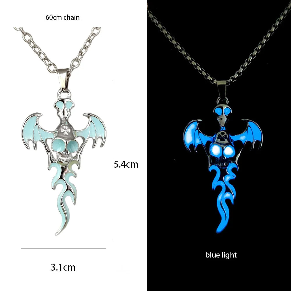 Hiphop Rock Stainless Steel Chain Luminous Alloy Dragon Pendant Glowing Necklace Night Dance Disc Glow In The Dark Necklace