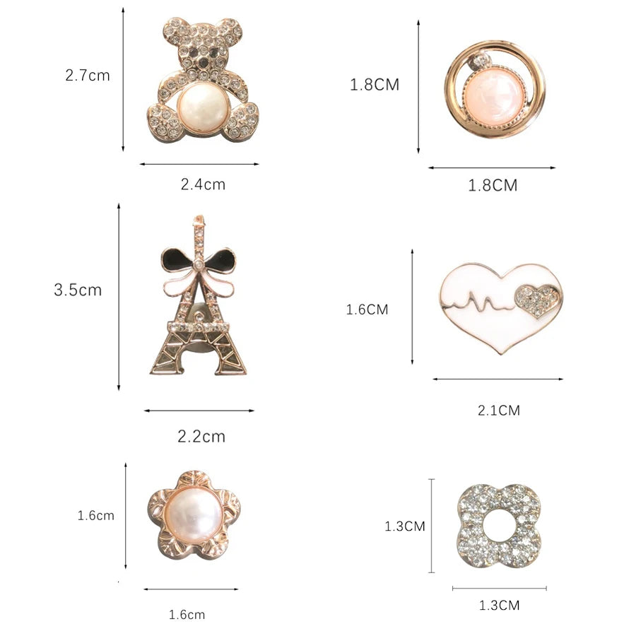 14pcs Sparkling Rhinestone Faux Pearl Shoe Charms Pins Set DIY Detachable Decorative Accessories Suitable For CROCS Clogs