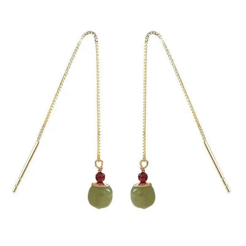 VENTFILLE Gold Color Hetian Jade Earrings for Women Green Round Jewelry Girls Gift Dropshipping Wholesale
