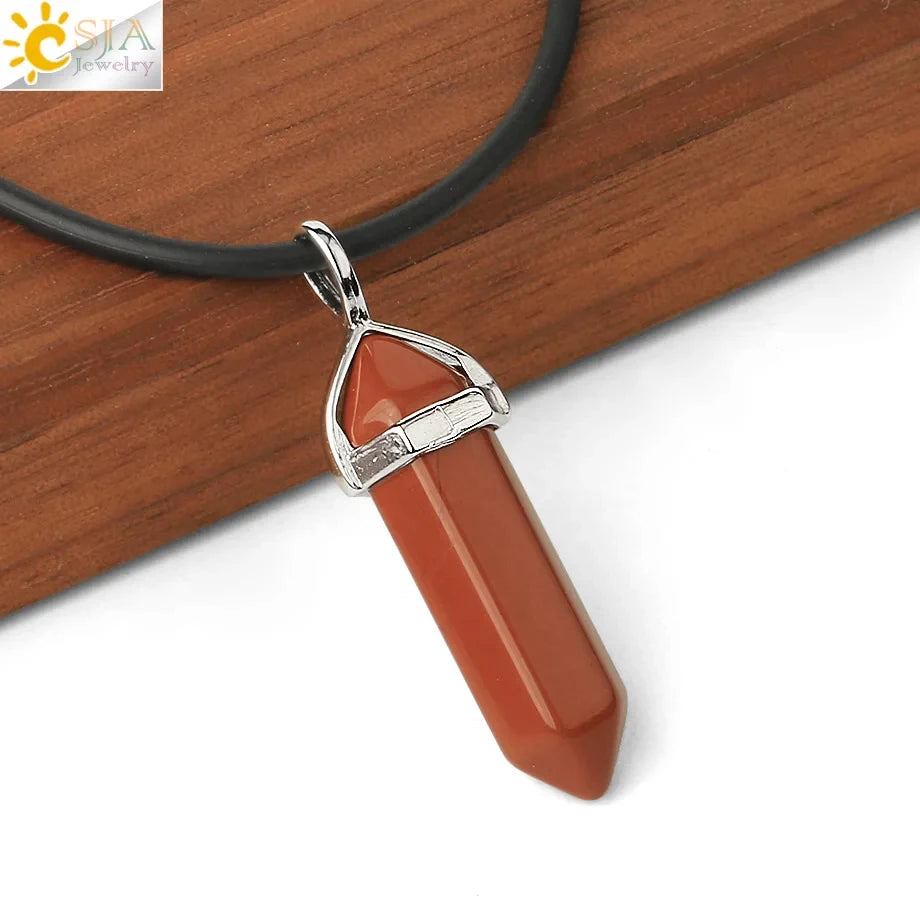 CSJA Hexagonal Bullet Crystal Necklaces Natural Gem Stone Quartz Necklace Pendant Chakra Amethysts Pink Quartz Lapis Lazuli G957