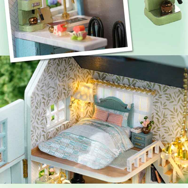 Diy Mini Wooden Dollhouse With Furniture Light Doll House Casa Assembly Model Pink Princess Villa Architecture Kit Toys Birthday