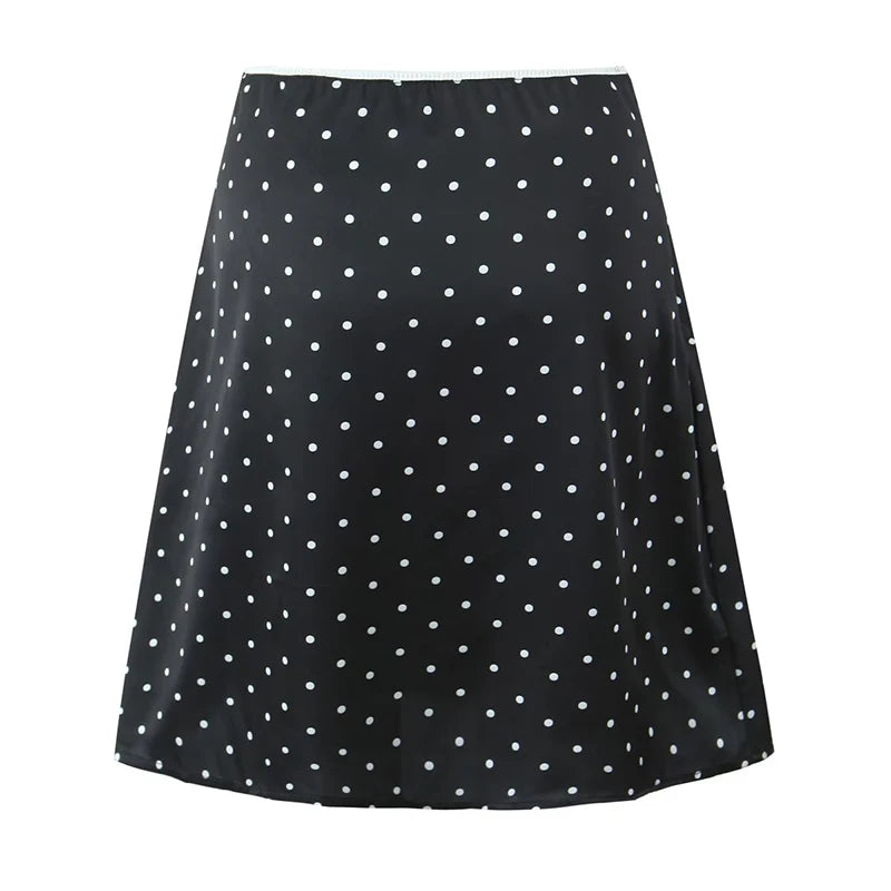 YENKYE 2025 Women Vintage Black White Polka Dot A-line Knee Length Skirt Sexy Low Waist Holiday Summer Skirts